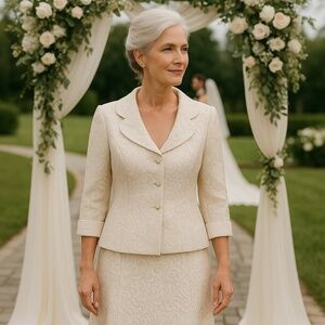 JONES NEW YORK CREAM SILK SKIRT SUIT 16 WEDDING MOTHER OF BRIDE